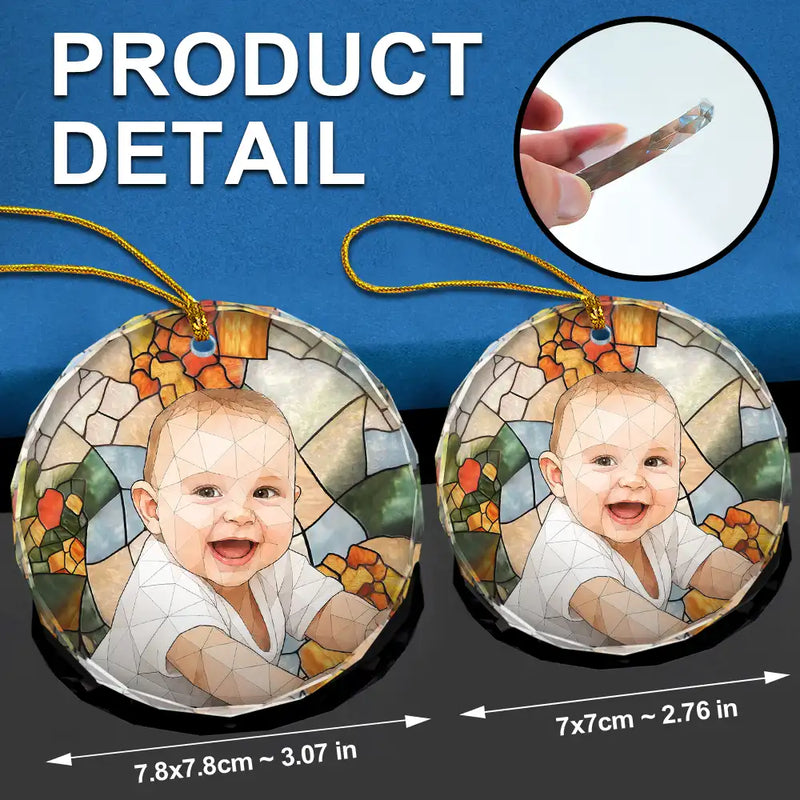 Art Design,Christmas,Gift For Grandma,Cozy,Photo - Stained Glass - Custom Photo Stained Glass Mom Grandma Parents Family Dog Cat - Personalized Circle Glass Ornament