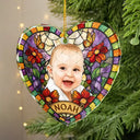 Art Design,Christmas,Cozy,Pet Lovers,Photo - Stained Glass - Custom Photo Stained Glass Dog Cat Family Flower - Personalized Heart Shaped Glass Ornament