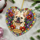 Art Design,Christmas,Cozy,Pet Lovers,Photo - Stained Glass - Custom Photo Stained Glass Dog Cat Family Flower - Personalized Heart Shaped Glass Ornament