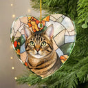 Art Design,Christmas,Gift For Grandma,Cozy,Photo - Stained Glass - Custom Photo Stained Glass Mom Grandm Parents Family Dog Cat - Personalized Heart Shaped Glass Ornament