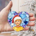 Art Design,Christmas,Gift For Grandma,Cozy,Photo - Stained Glass - Custom Photo Stained Glass Mom Grandm Parents Family Dog Cat - Personalized Heart Shaped Glass Ornament