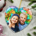 Art Design,Christmas,Gift For Grandma,Cozy,Photo - Stained Glass - Custom Photo Stained Glass Mom Grandm Parents Family Dog Cat - Personalized Heart Shaped Glass Ornament