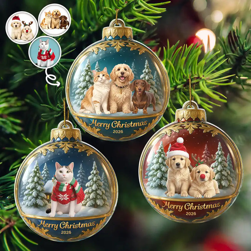 Art Design,Christmas,Family,Photo - Cartoon Portrait,Happy - Custom Photo Cartoon Portrait Merry Christmas Happy Family - Personalized Custom Shaped Acrylic Ornament