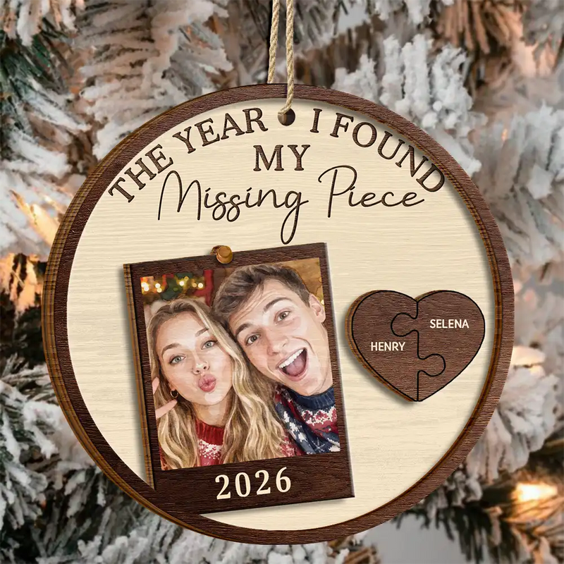 Art Design,Christmas,Romantic,Gift For Couples,Photo - Watercolor - With BG - Custom Photo Watercolor Painting The Year I Found My Missing Piece Couples - Personalized 2-Layered Wooden Ornament