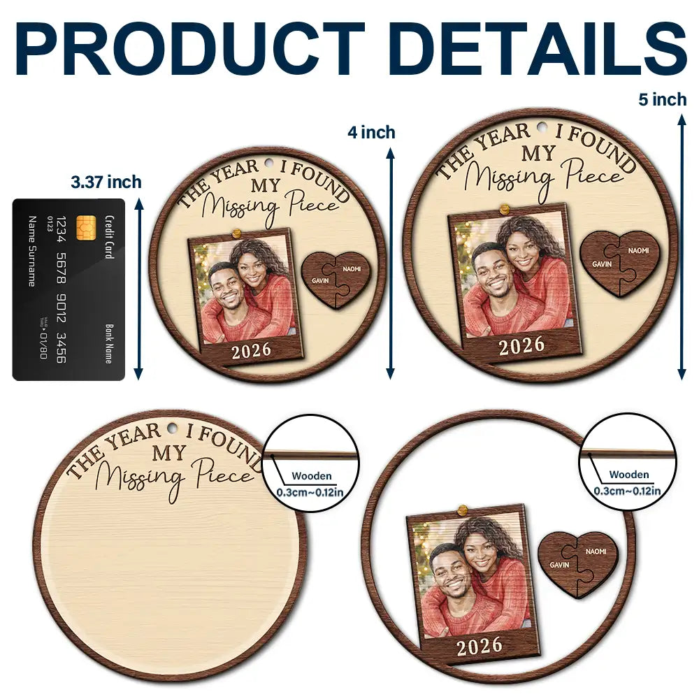 Art Design,Christmas,Romantic,Gift For Couples,Photo - Watercolor - With BG - Custom Photo Watercolor Painting The Year I Found My Missing Piece Couples - Personalized 2-Layered Wooden Ornament