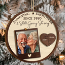 Art Design,Christmas,Humorous,Old Couples,Gift For Couples,Photo - Caricature - With BG - Custom Photo Caricature Annoying Each Other And Still Going Strong - Personalized 2-Layered Wooden Ornament
