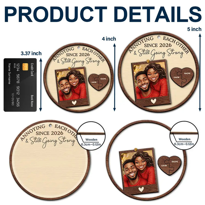 Art Design,Christmas,Humorous,Old Couples,Gift For Couples,Photo - Caricature - With BG - Custom Photo Caricature Annoying Each Other And Still Going Strong - Personalized 2-Layered Wooden Ornament