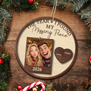 Art Design, Christmas, Romantic, Gift For Couples, Photo - Caricature - With BG - Custom Photo Caricature The Year I Found My Missing Piece Couples - Personalized 2-Layered Wooden Ornament