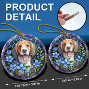 Art Design,Christmas,Cozy,Pet Lovers,Photo - Stained Glass - Custom Photo Stained Glass Dog Cat Family Blue Flower - Personalized Circle Glass Ornament