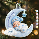Adorable,New Mom,Christmas,Gift For Mother,Vector - Baby First Christmas Sleeping On The Moon - Personalized Custom Shaped Acrylic Ornament