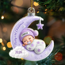 Adorable,New Mom,Christmas,Gift For Mother,Vector - Baby First Christmas Sleeping On The Moon - Personalized Custom Shaped Acrylic Ornament