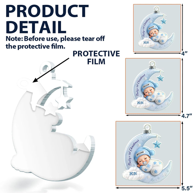Adorable,New Mom,Christmas,Gift For Mother,Vector - Baby First Christmas Sleeping On The Moon - Personalized Custom Shaped Acrylic Ornament