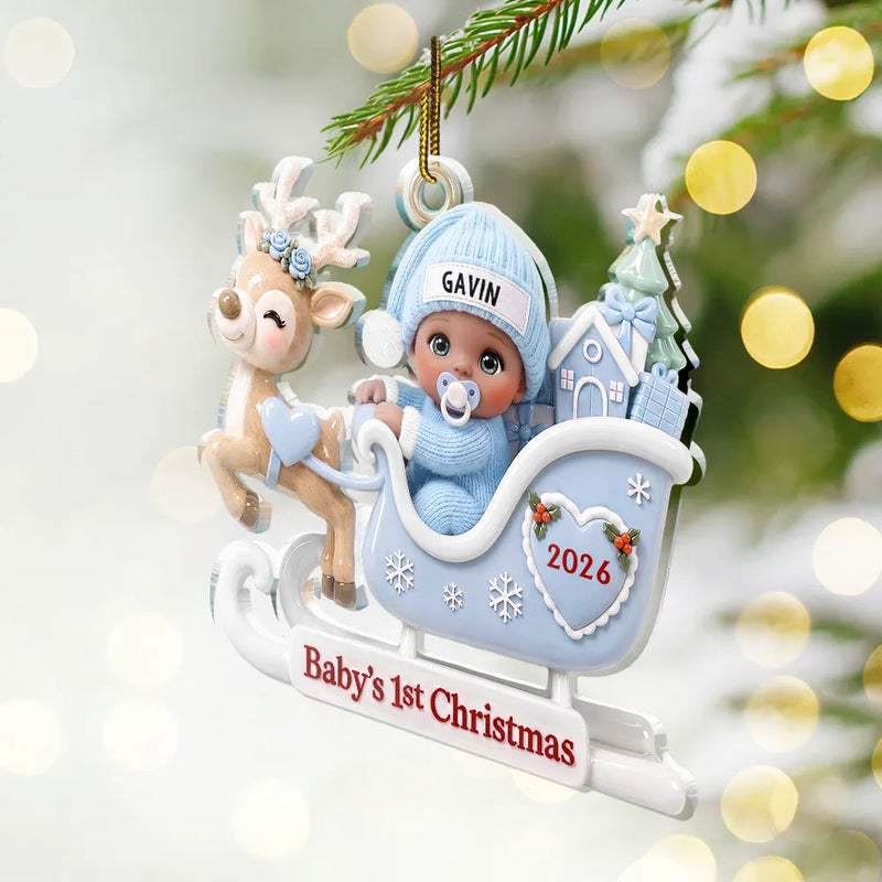 Adorable,New Mom,Christmas,Gift For Mother - Baby In Sleigh First Christmas - Personalized Custom Shaped Acrylic Ornament