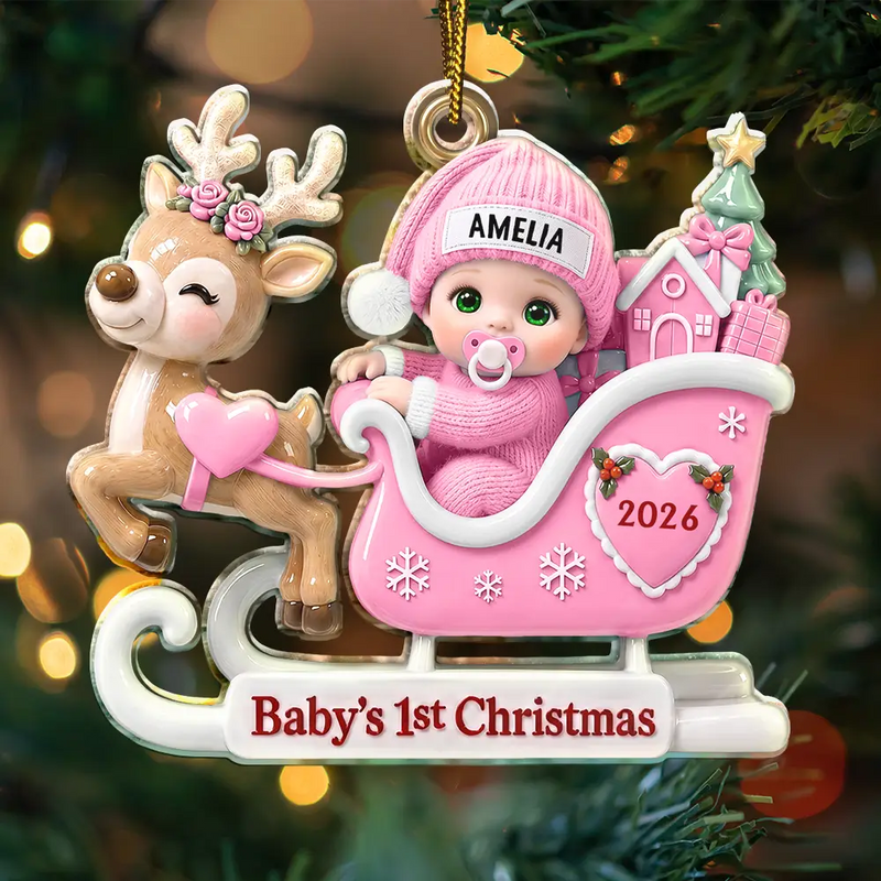 Adorable,New Mom,Christmas,Gift For Mother - Baby In Sleigh First Christmas - Personalized Custom Shaped Acrylic Ornament
