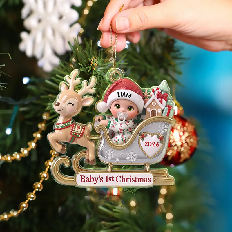 Adorable,New Mom,Christmas,Gift For Mother - Baby In Sleigh First Christmas - Personalized Custom Shaped Acrylic Ornament