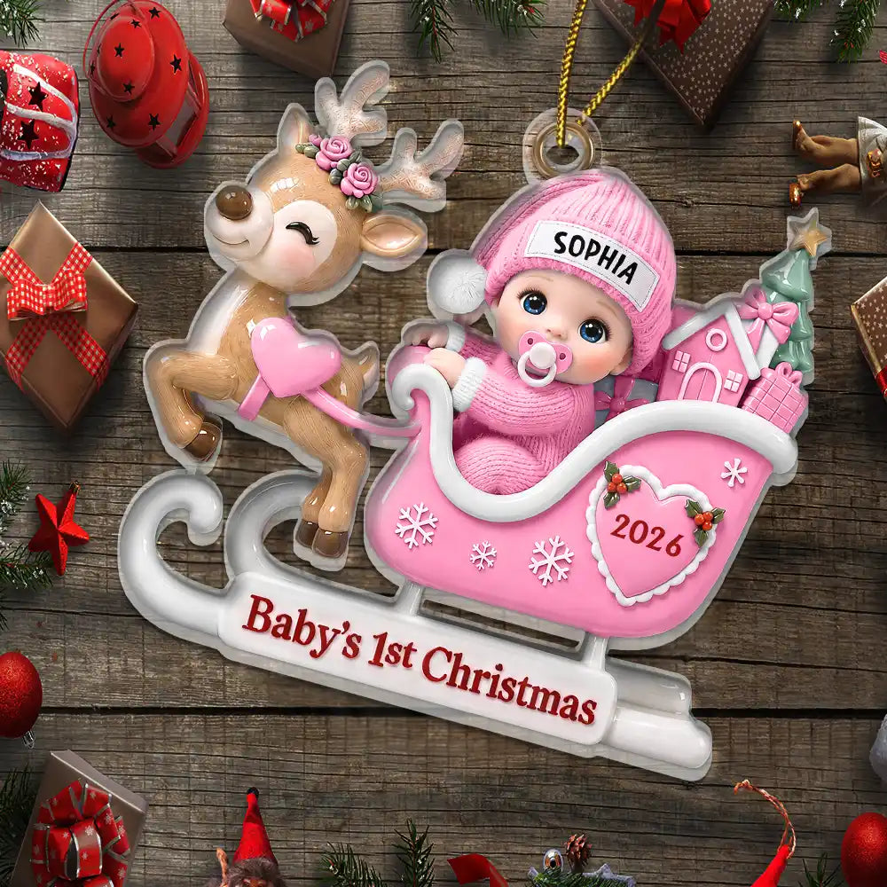Adorable,New Mom,Christmas,Gift For Mother - Baby In Sleigh First Christmas - Personalized Custom Shaped Acrylic Ornament
