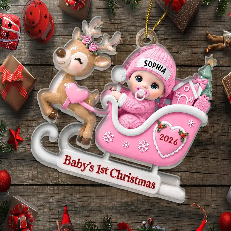 Adorable,New Mom,Christmas,Gift For Mother - Baby In Sleigh First Christmas - Personalized Custom Shaped Acrylic Ornament