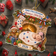 Adorable,Independence Day,Art Design,New Mom,America 250th,Christmas,Gift For Mother,Photo - Sleeping Dog Cat Baby - Custom Photo Sleeping Baby First Christmas America 250th Anniversary - Personalized Custom Shaped Acrylic Ornament