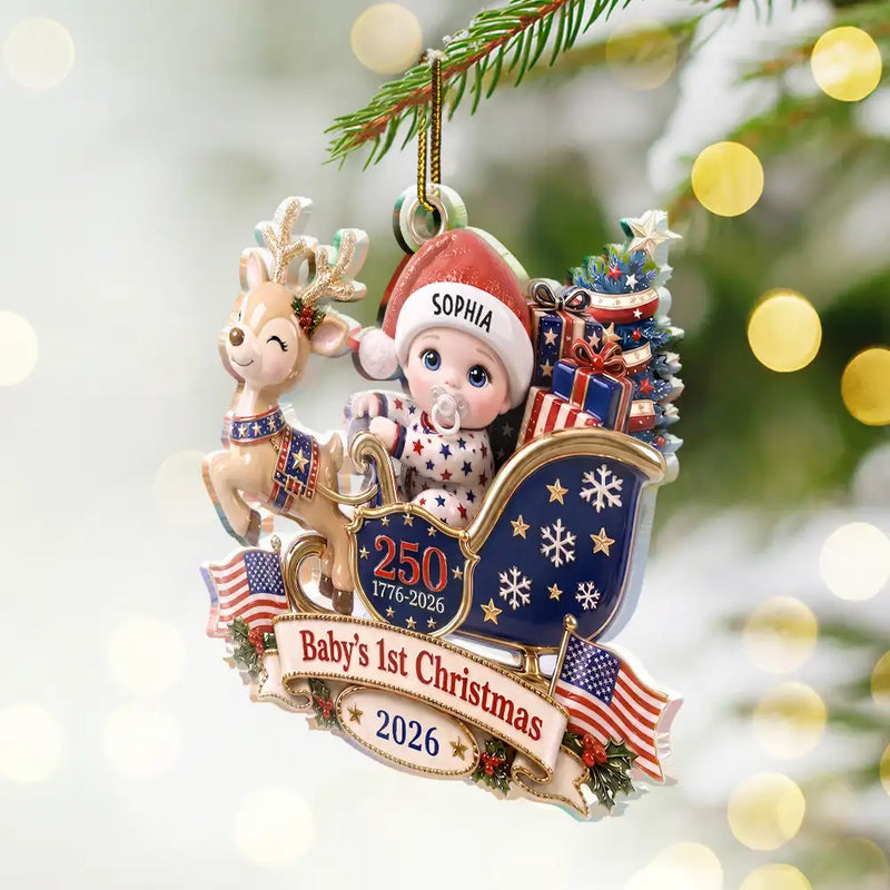 Baby's 1st Christmas In Sleigh America 250th Anniversary - Personalized Custom Shaped Acrylic Ornament