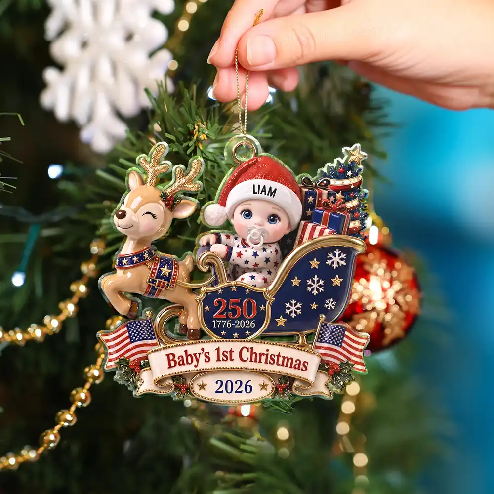Baby's 1st Christmas In Sleigh America 250th Anniversary - Personalized Custom Shaped Acrylic Ornament
