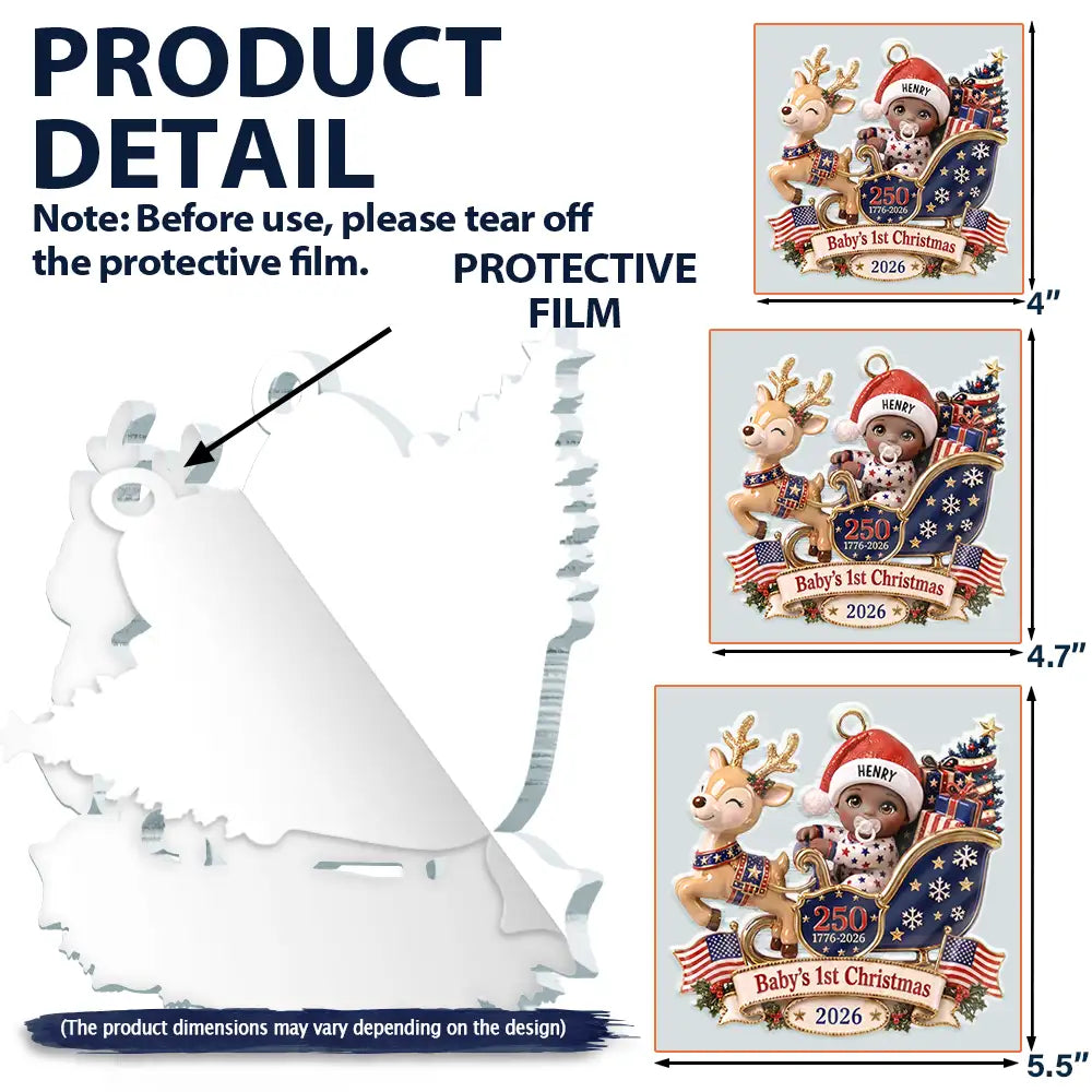 Baby's 1st Christmas In Sleigh America 250th Anniversary - Personalized Custom Shaped Acrylic Ornament