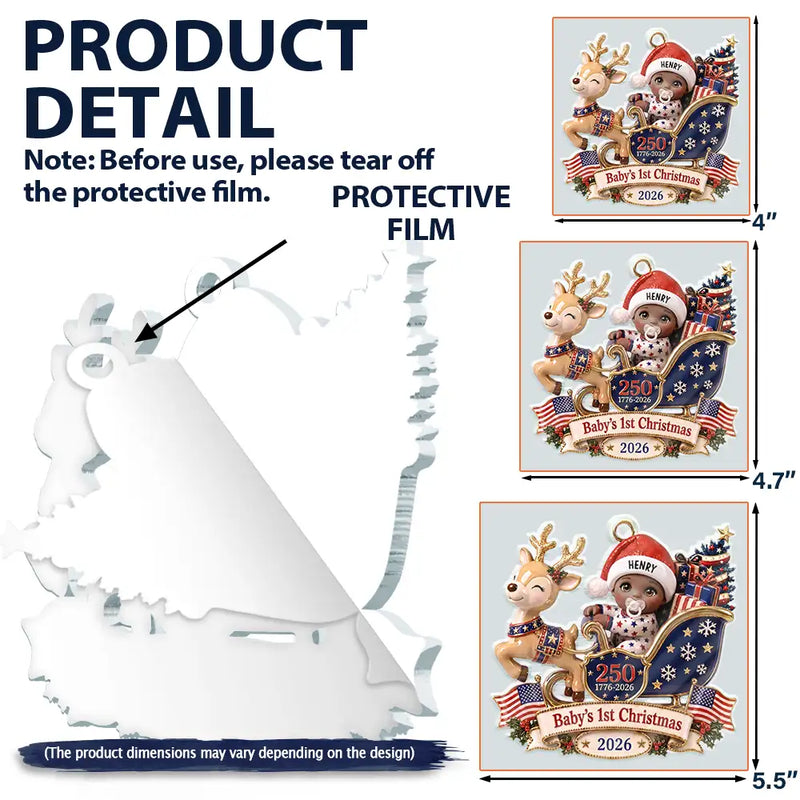 Baby's 1st Christmas In Sleigh America 250th Anniversary - Personalized Custom Shaped Acrylic Ornament