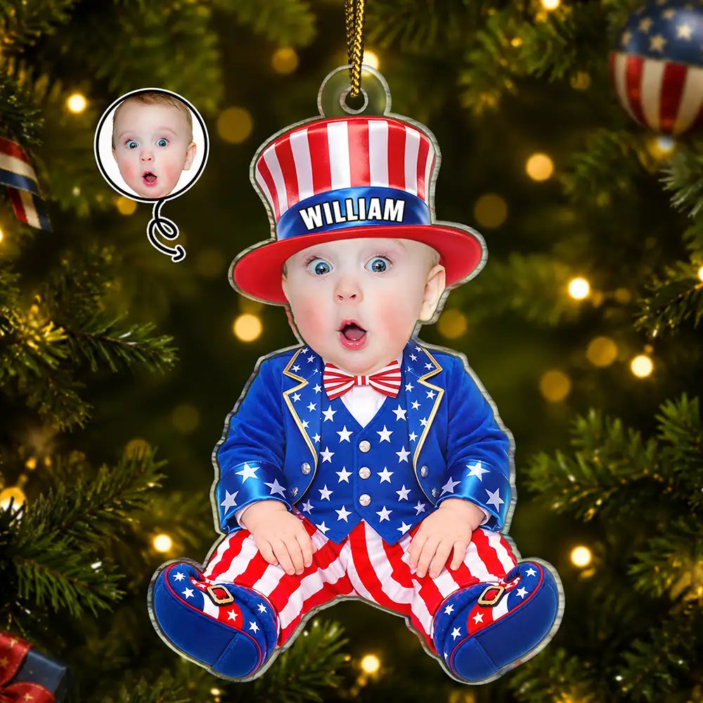 Adorable,Independence Day,Gift For Baby,America 250th,Christmas,Custom Photo,Cut-Face Photo - Custom Photo Baby Kid Costume America 250th Anniversary - Personalized Custom Shaped Acrylic Ornament