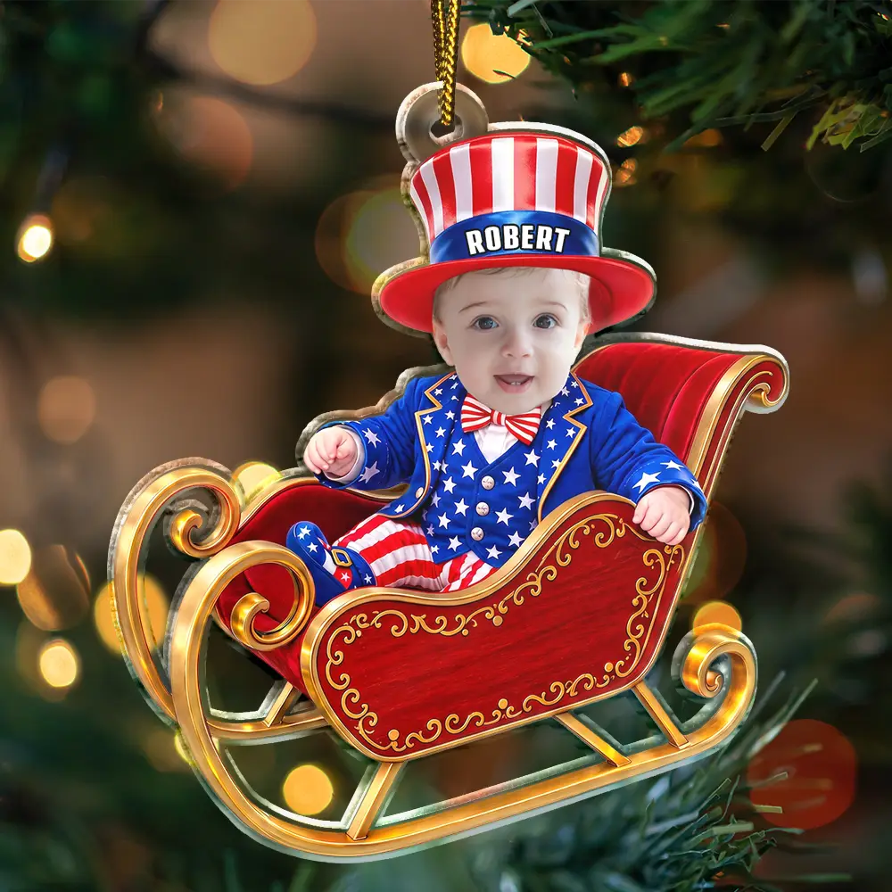Adorable,Independence Day,Gift For Baby,America 250th,Christmas,Custom Photo,Cut-Face Photo - Custom Photo Baby Kid Costume America 250th Anniversary - Personalized Custom Shaped Acrylic Ornament