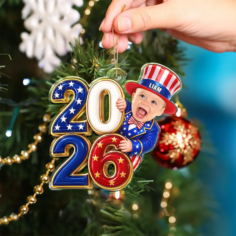 Adorable,Independence Day,Gift For Baby,America 250th,Christmas,Custom Photo,Cut-Face Photo - Custom Photo Baby Kid Costume America 250th Anniversary - Personalized Custom Shaped Acrylic Ornament