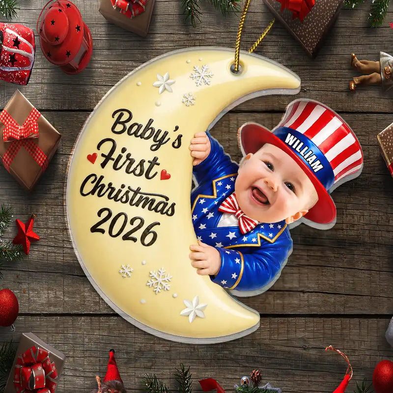 Adorable,Independence Day,Gift For Baby,America 250th,Christmas,Custom Photo,Cut-Face Photo - Custom Photo Baby Kid Costume America 250th Anniversary - Personalized Custom Shaped Acrylic Ornament