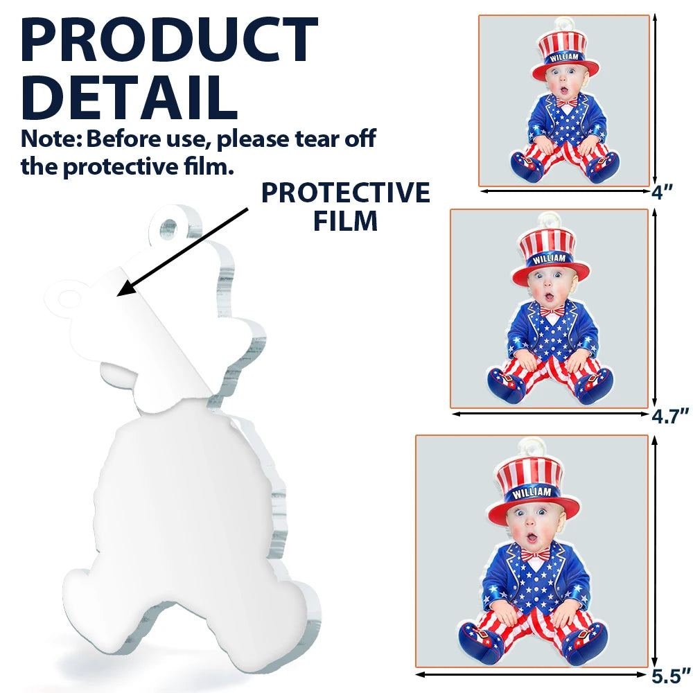 Adorable,Independence Day,Gift For Baby,America 250th,Christmas,Custom Photo,Cut-Face Photo - Custom Photo Baby Kid Costume America 250th Anniversary - Personalized Custom Shaped Acrylic Ornament