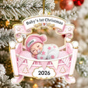 Adorable,New Mom,Christmas,Gift For Mother,Vector - Baby Crib Baby First Christmas - Personalized Custom Shaped Acrylic Ornament