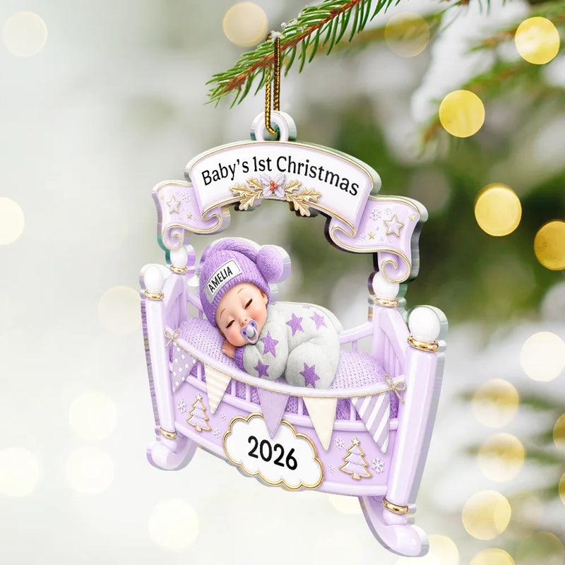 Adorable,New Mom,Christmas,Gift For Mother,Vector - Baby Crib Baby First Christmas - Personalized Custom Shaped Acrylic Ornament