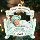 Adorable,New Mom,Christmas,Gift For Mother,Vector - Baby Crib Baby First Christmas - Personalized Custom Shaped Acrylic Ornament