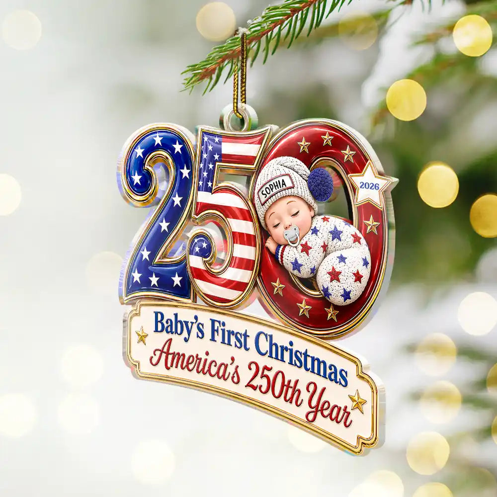 Adorable,Independence Day,New Mom,America 250th,Christmas,Gift For Mother,Vector - Baby Sleeping First Christmas America 250th Anniversary - Personalized Custom Shaped Acrylic Ornament