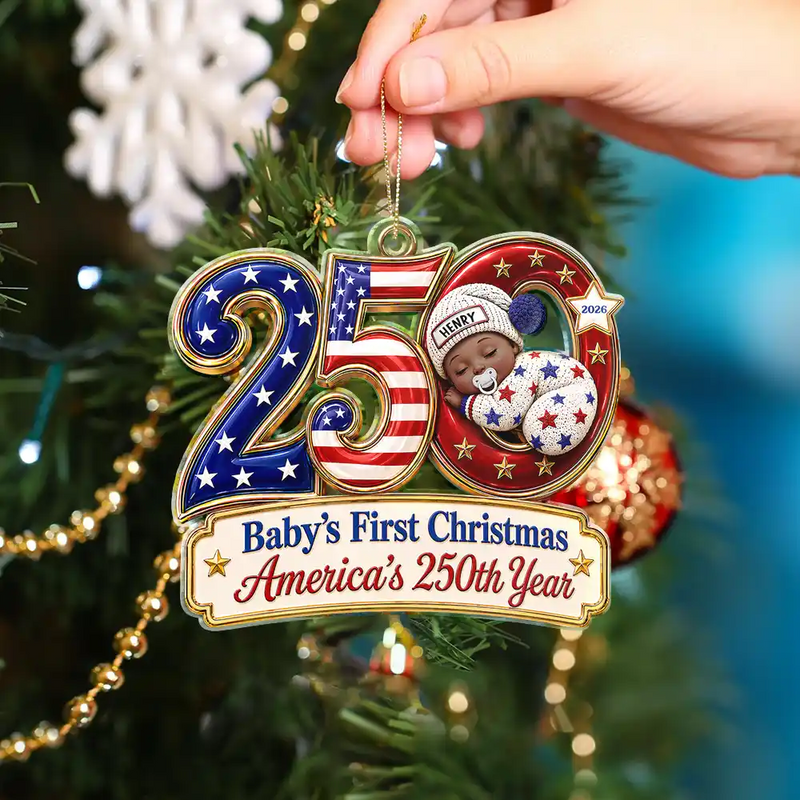 Adorable,Independence Day,New Mom,America 250th,Christmas,Gift For Mother,Vector - Baby Sleeping First Christmas America 250th Anniversary - Personalized Custom Shaped Acrylic Ornament
