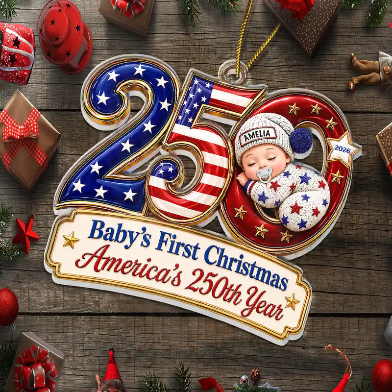 Adorable,Independence Day,New Mom,America 250th,Christmas,Gift For Mother,Vector - Baby Sleeping First Christmas America 250th Anniversary - Personalized Custom Shaped Acrylic Ornament