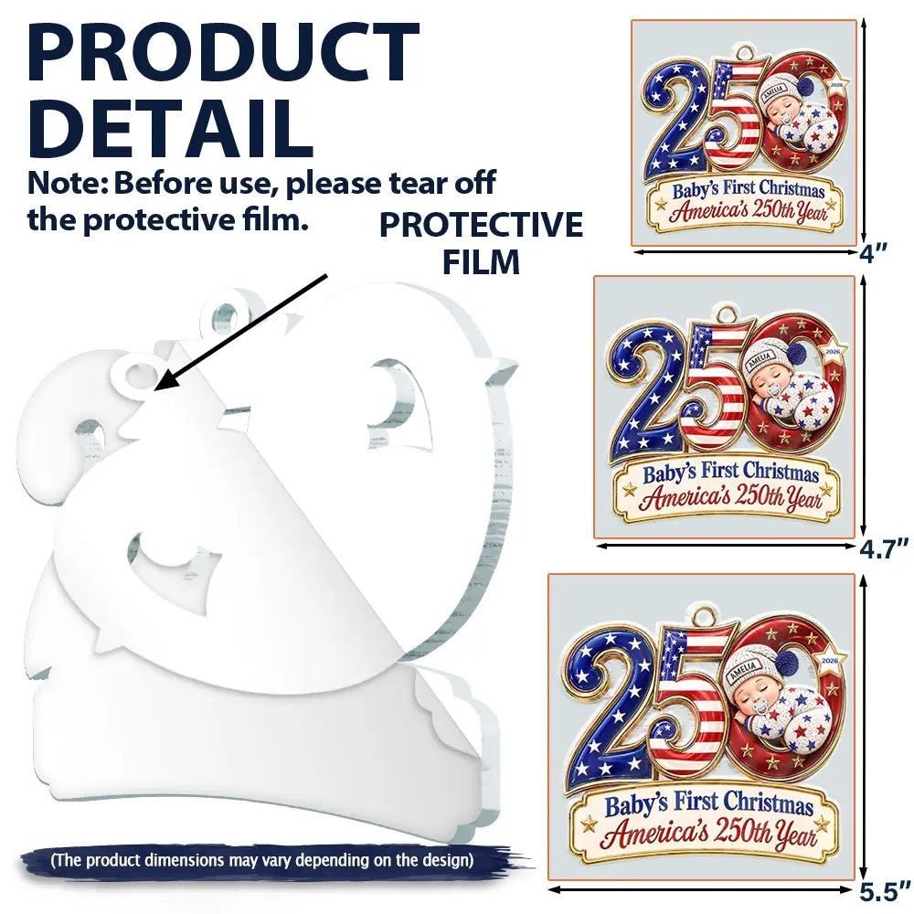 Adorable,Independence Day,New Mom,America 250th,Christmas,Gift For Mother,Vector - Baby Sleeping First Christmas America 250th Anniversary - Personalized Custom Shaped Acrylic Ornament