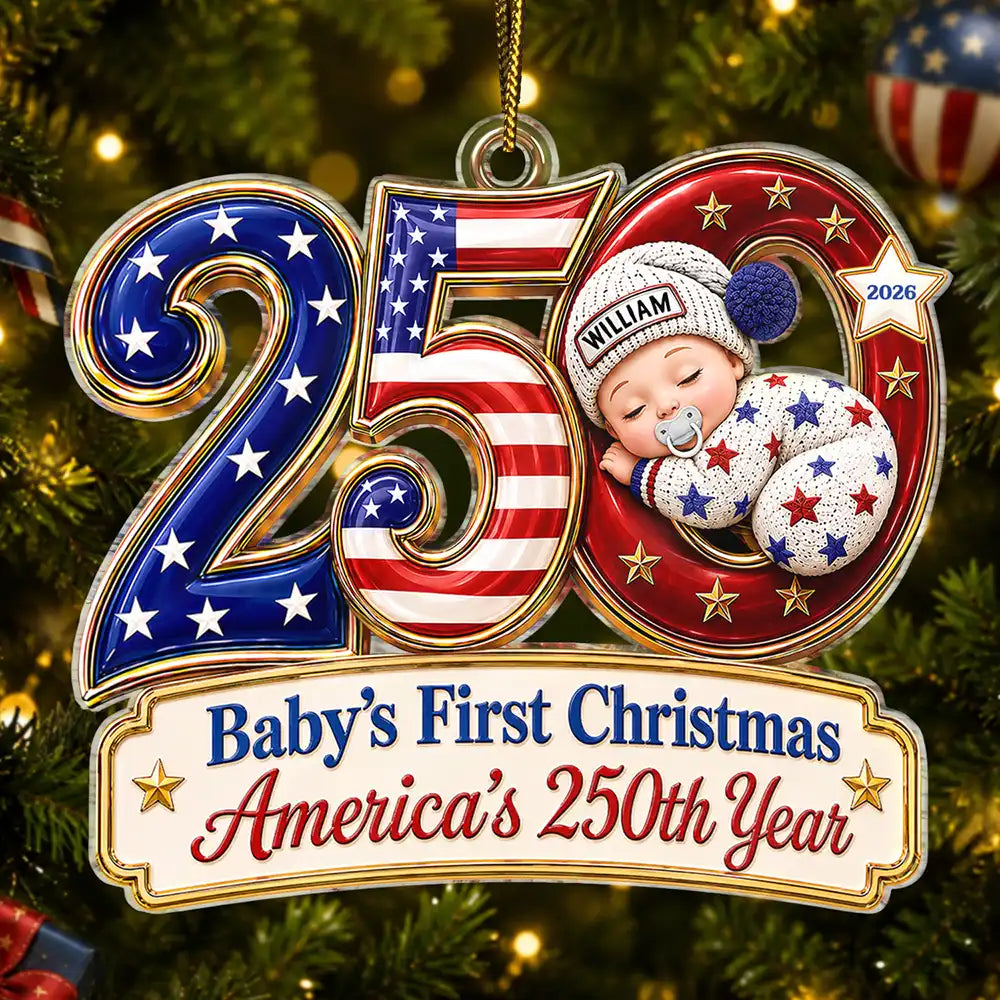 Adorable,Independence Day,New Mom,America 250th,Christmas,Gift For Mother,Vector - Baby Sleeping First Christmas America 250th Anniversary - Personalized Custom Shaped Acrylic Ornament