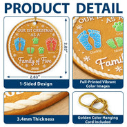Parents,Christmas,Icon,Happy - First Christmas As A Family Of Four Footprints Cookie - Personalized Circle Ceramic Ornament