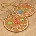 Parents,Christmas,Icon,Happy - First Christmas As A Family Of Four Footprints Cookie - Personalized Circle Ceramic Ornament