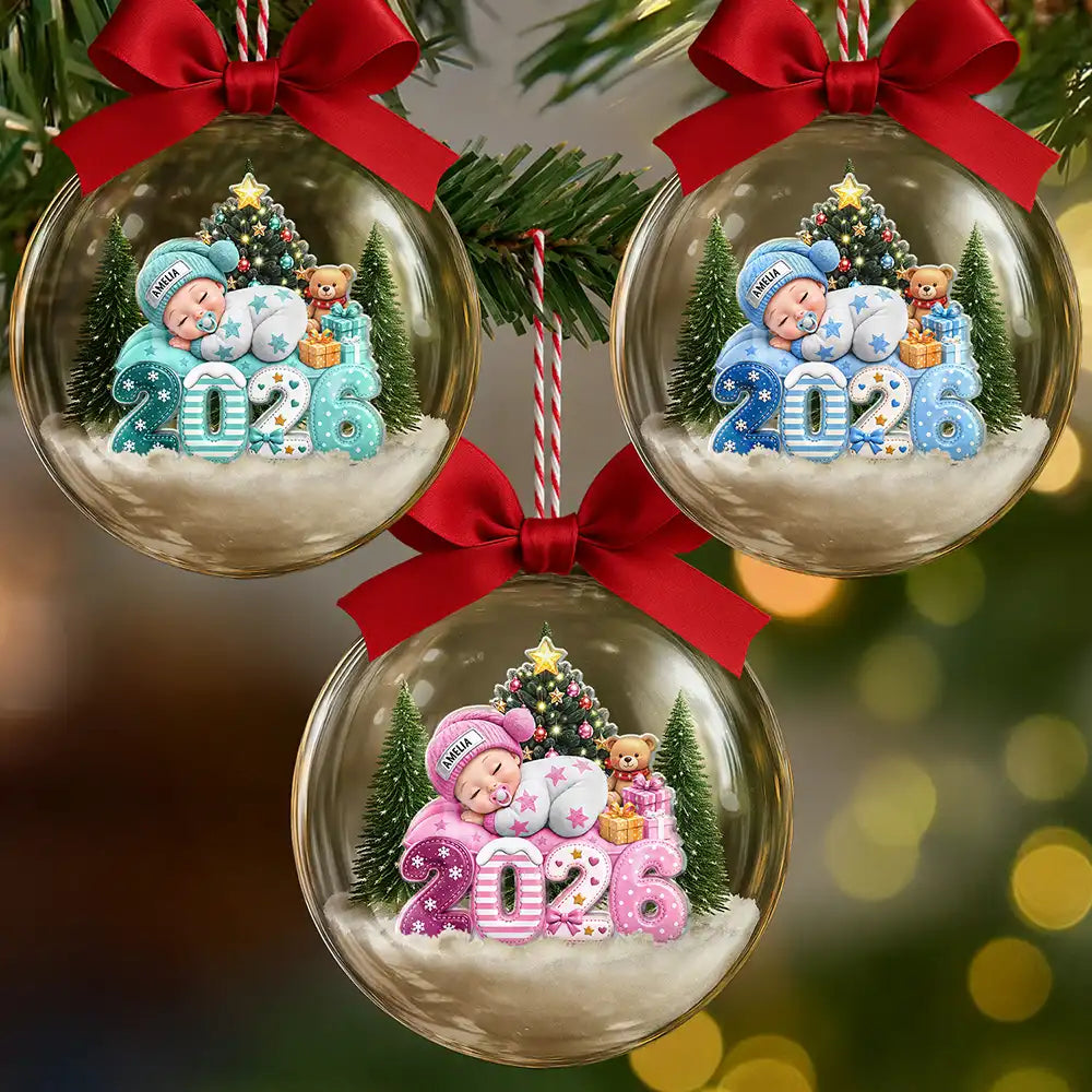 Adorable,New Mom,Christmas,Gift For Mother,Vector - First Christmas Baby Sleeping Gift For New Mom, Baby - Personalized 3D Acrylic Ball Ornament