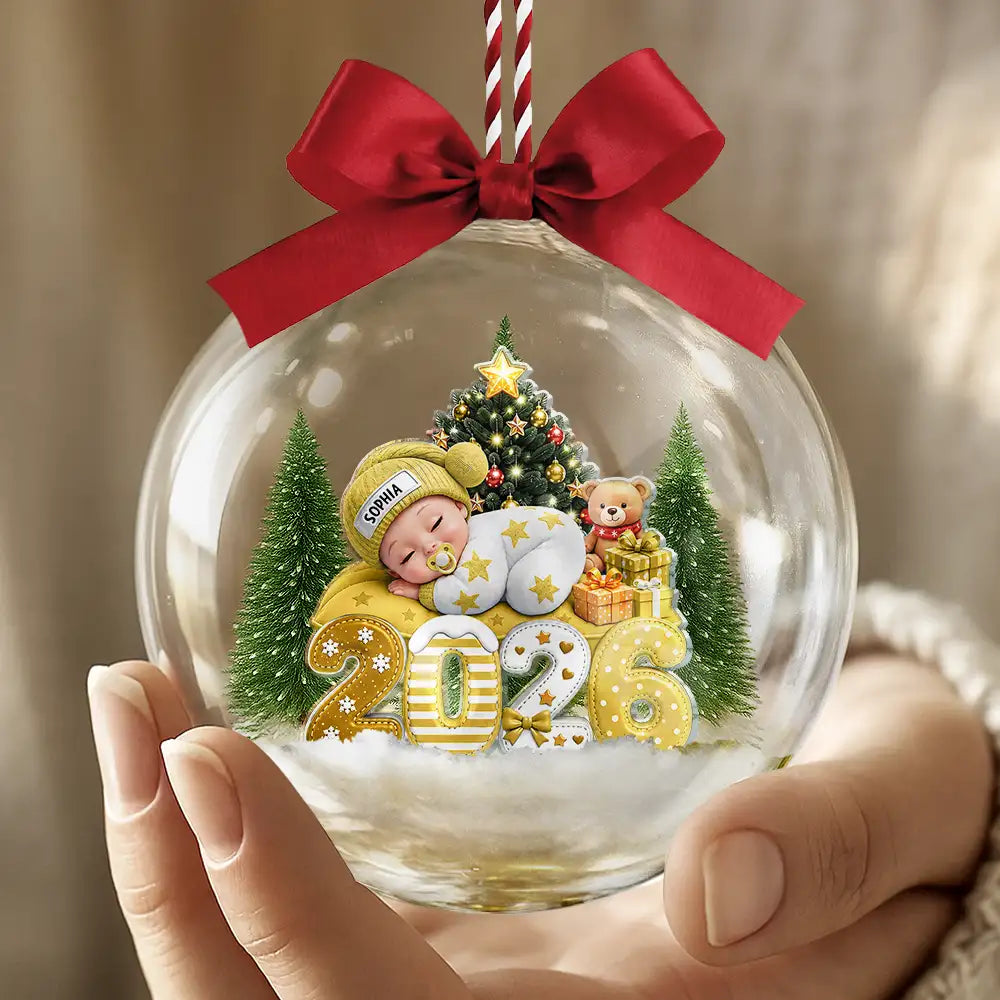 Adorable,New Mom,Christmas,Gift For Mother,Vector - First Christmas Baby Sleeping Gift For New Mom, Baby - Personalized 3D Acrylic Ball Ornament