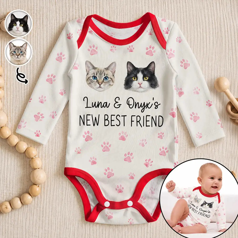 Adorable,Pet Mom,New Baby,Art Design,Gift For Mother,Pet Lovers,Photo - Watercolor - Remove BG - Custom Photo Realistic Watercolor Art Pet Portrait Baby Shower Gift - Personalized Baby Bodysuit