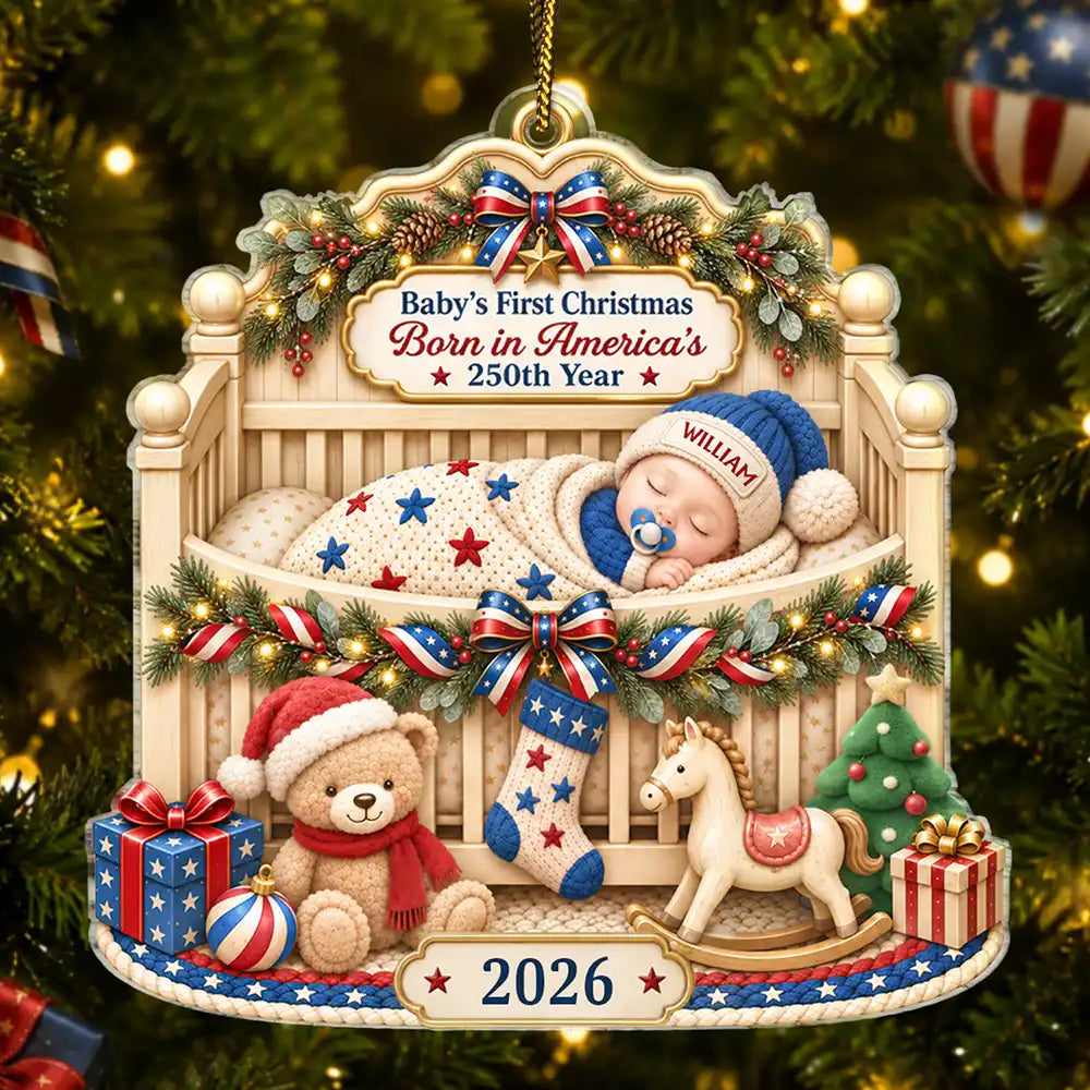First Christmas Baby Sleeping America 250th Anniversary - Personalized Custom Shaped Acrylic Ornament