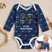 Adorable,Gift For Grandchildren,Gift For Grandson,Christmas,Gift For Grandkids,Icon - Custom Name Monster Truck Baby Boy Gift For Grandson Son Nephew - Personalized Baby Bodysuit