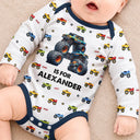 Adorable,Gift For Grandchildren,Gift For Grandson,Christmas,Gift For Grandkids,Icon - Custom Name Monster Truck Baby Boy Gift For Grandson Son Nephew - Personalized Baby Bodysuit