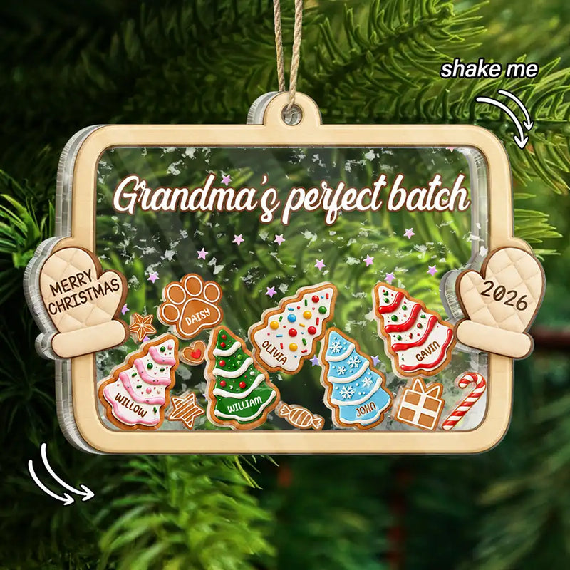Playful, Christmas, Family, Icon - Gingerbread Family With Pet Family Keepsake - Personalized 3-Layered Acrylic Shaker Ornament
