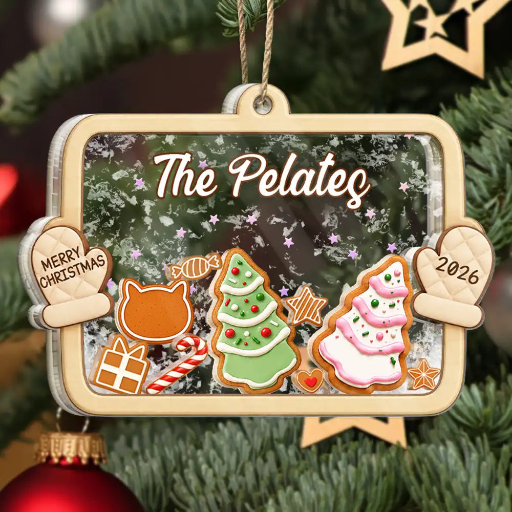 Playful, Christmas, Family, Icon - Gingerbread Family With Pet Family Keepsake - Personalized 3-Layered Acrylic Shaker Ornament