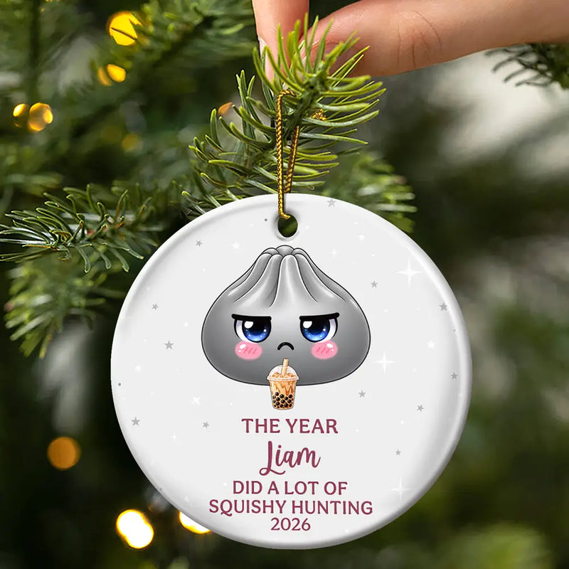 Top Market,Playful,Christmas,Gift For Kids,Icon - Cute Dumpling Squishy Hunter Gift For Kids - Personalized Circle Ceramic Ornament
